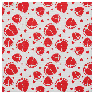 Baby Feet and Hearts Seamless Pattern in red colou Fabric