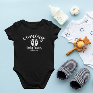 Baby Feet Announcement Due Date Name Bodysuit