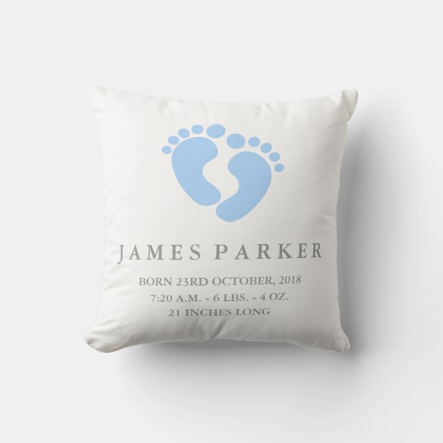 Baby Feet Baby Boy Birth Announcement Pillow (Front)