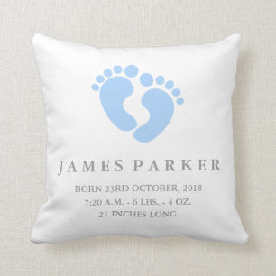 Baby Feet Baby Boy Birth Announcement Pillow