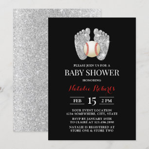 Baby Feet & Baseball Sport Baby Shower Invitation