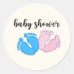 Baby Feet Blue and Pink Minimalist Baby Shower  Classic Round Sticker