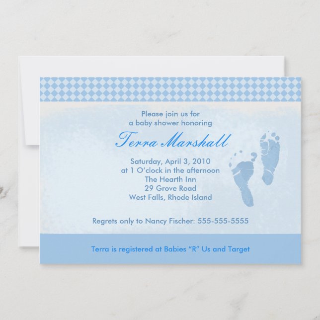 Baby Feet Blue Baby Shower Invitation Size: 5 x 7 (Front)