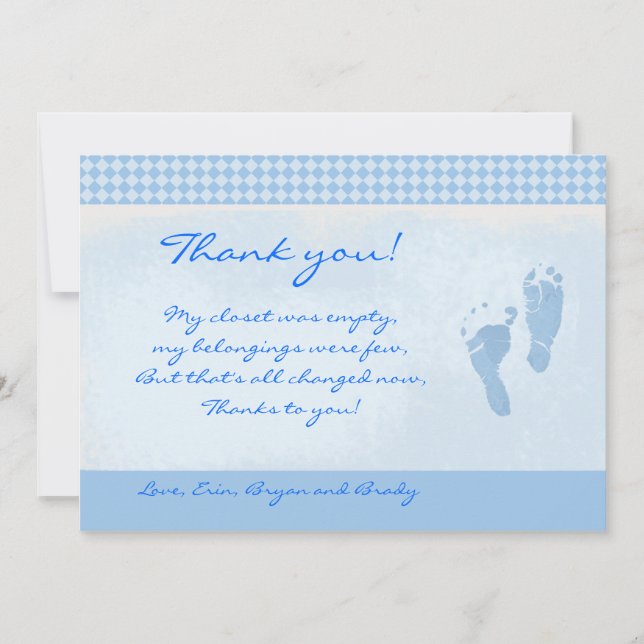 Baby Feet Blue Baby Shower Thank you Flat card (Front)