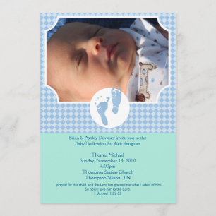Baby Feet Blue Baptism Dedication 5x7 photo Invitation
