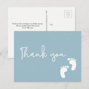 Baby Feet Dusty blue minimal Modern baby shower Postcard