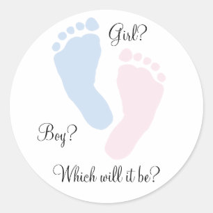 Baby Feet Footprint Gender Reveal Classic Round Sticker