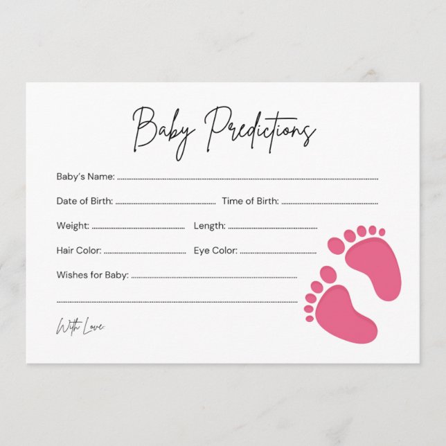 Baby Feet Girl Baby Prediction & Wishes Card (Front)