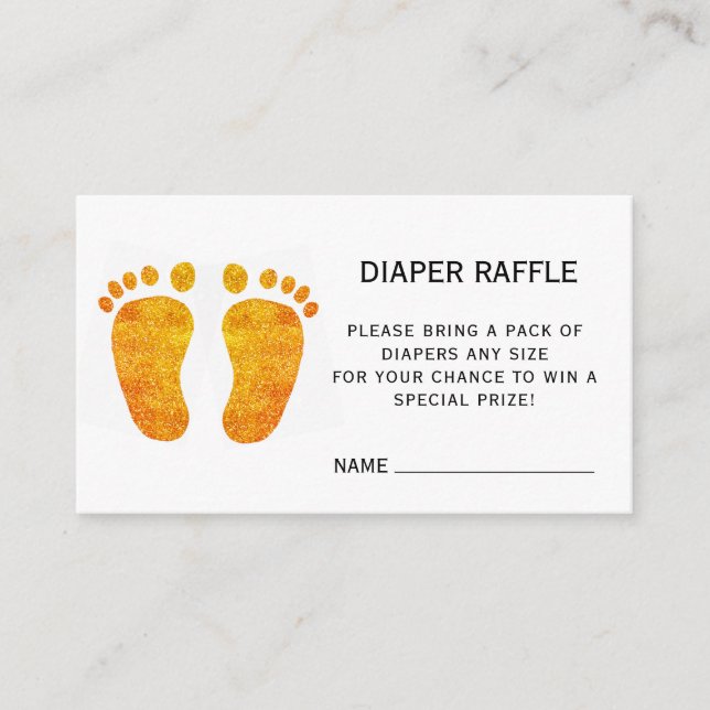 Baby Feet Glitter Baby Shower Diaper Raffle Enclosure Card (Front)