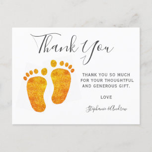 Baby Feet Gold Glitter Baby Shower Thank You   Invitation Postcard