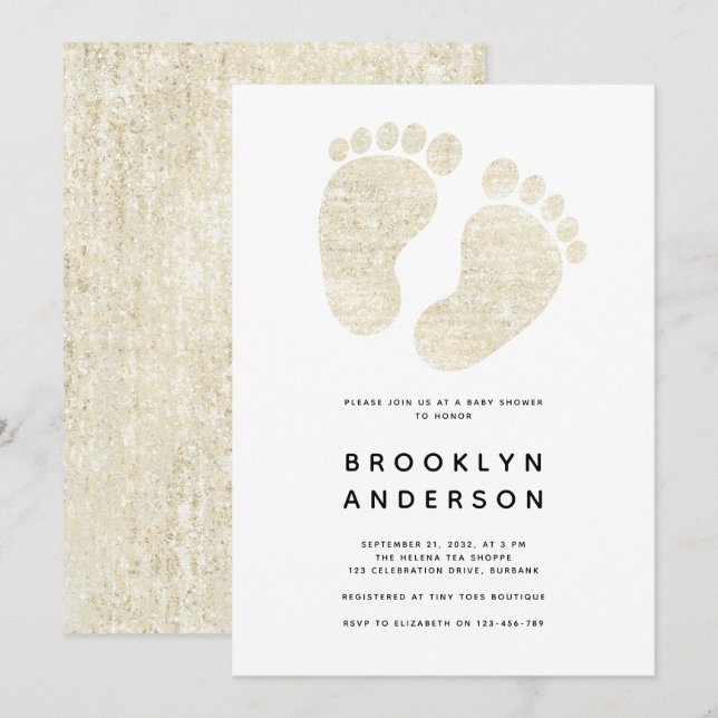 Baby Feet Gold Glitter Gender Neutral Baby Shower Invitation (Front/Back)