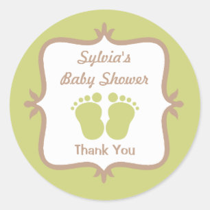 Baby Feet Green Round Sticker