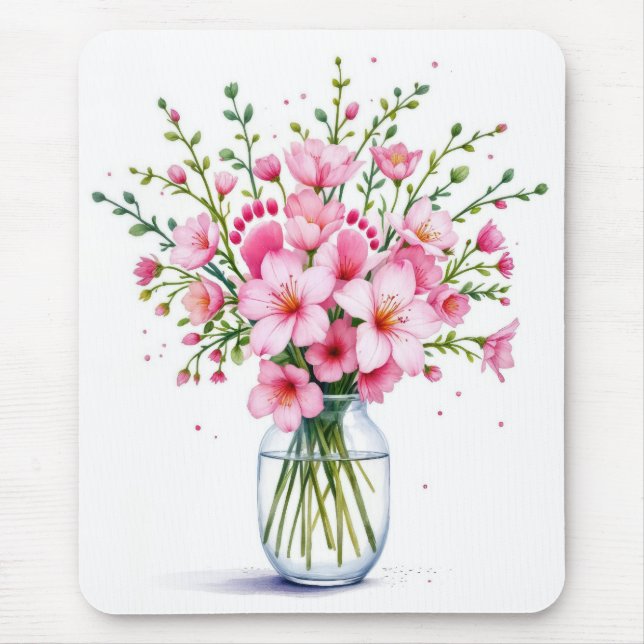 Baby Feet In Pink Flower Arrangement Mouse Mat (Front)