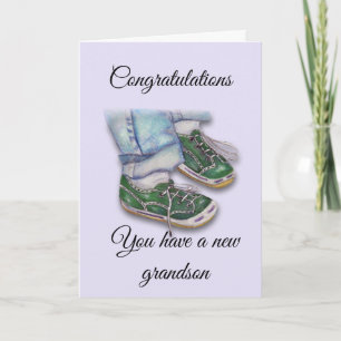 Baby Feet in Sneakers, New Grandson Card