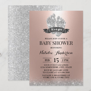 Baby Feet Modern Rose Gold Girl Baby Shower Invitation