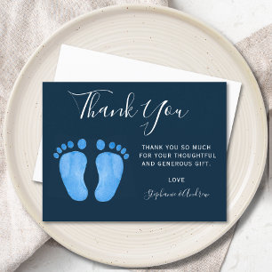 Baby Feet Navy Blue Baby Shower Thank You Postcard