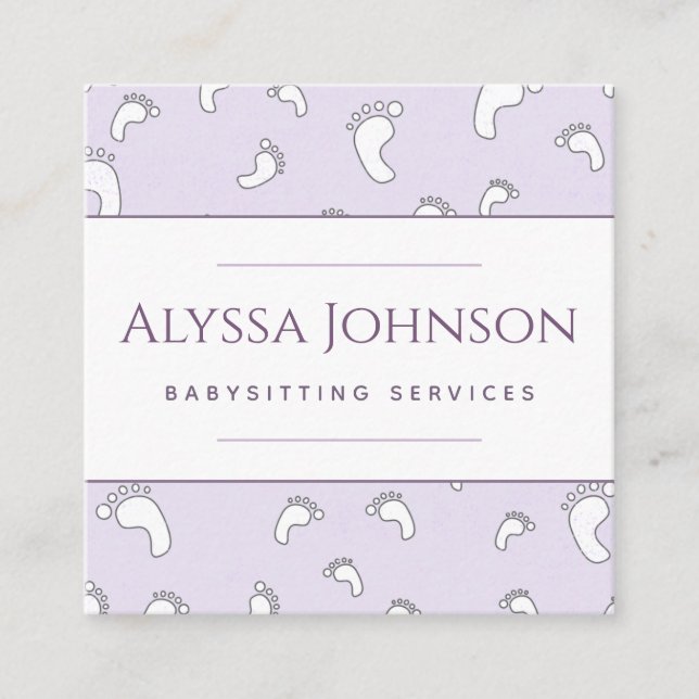 Baby Feet Pattern Babysitter Nanny Infant Care Fun Square Business Card (Front)