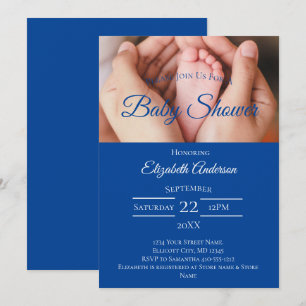 Baby Feet Photo Blue White Boy Baby Shower Invitation