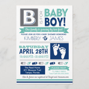 Baby Feet Poster Style Boy Shower Invitation
