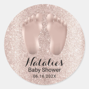 Baby Feet Rose Gold Baby Shower Favour Thank You Classic Round Sticker