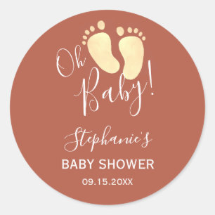 Baby Feet Terracotta Yellow Baby Shower Classic Round Sticker