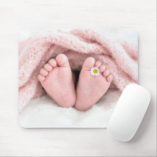 Baby Feet with a White Daisy Mouse Mat