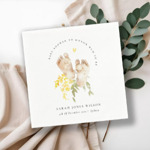 Baby Feet Yellow Floral Gender Neutral Baby Shower Napkin