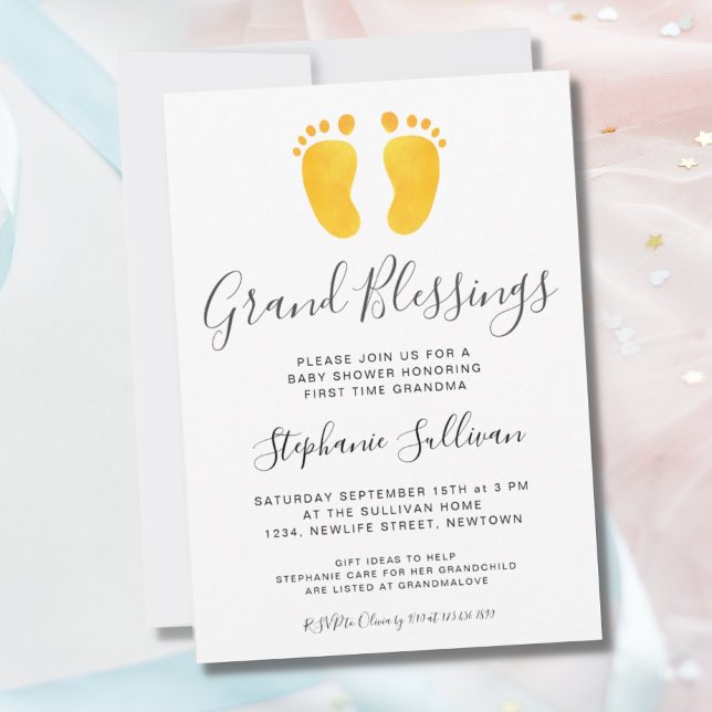 Baby Feet Yellow Grandma Baby Shower Invitation (Creator Uploaded)