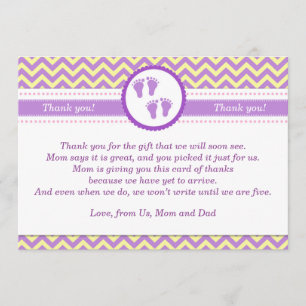 Baby Feet Yellow Purple Twins Party Thank You Card