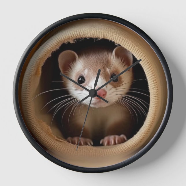 Baby Ferret Face - Cute Ferrets Clock (Front)