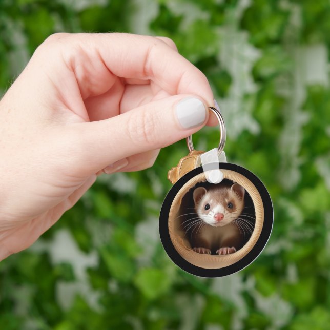 Baby Ferret Face - Cute Ferrets Key Ring (Hand)