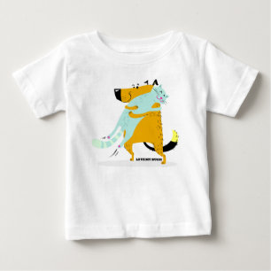 Baby Fine Jersey T-Shirt with Cat and Dog Hugging