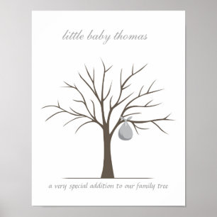 Baby Fingerprint Tree - Grey Poster