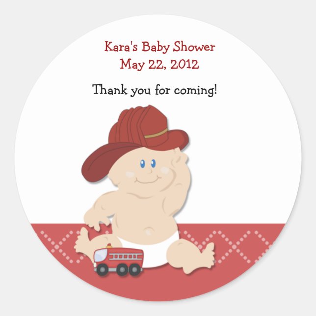 BABY FIRE FIGHTER Baby Shower Favour Sticker (Front)