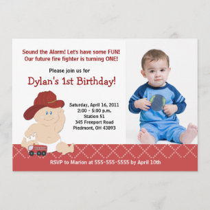 BABY FIRE FIGHTER *PHOTO* Birthday 5x7 Invitation