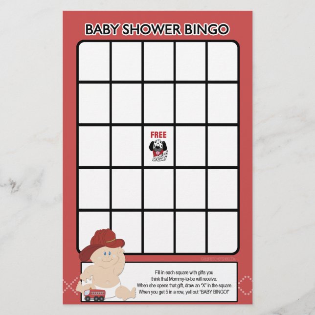 Baby Firefighter Baby Shower Bingo Game (Front)