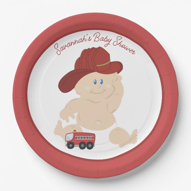Baby Firefighter Fire Truck Custom Paper Plate (Front)