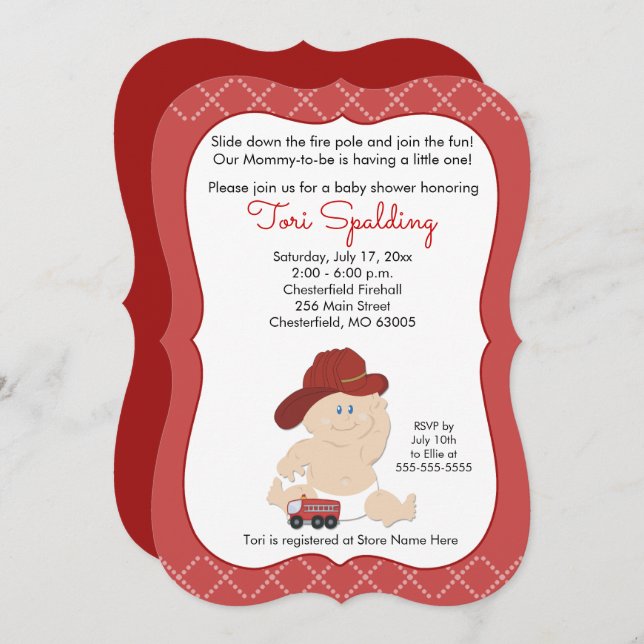 Baby Firefighter Fireman Baby Shower Invite (Front/Back)