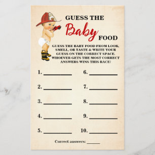 Baby Firefighter Guess Baby Food Shower Game Card