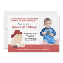 Baby Firefighter Photo Birthday Invitation Any age