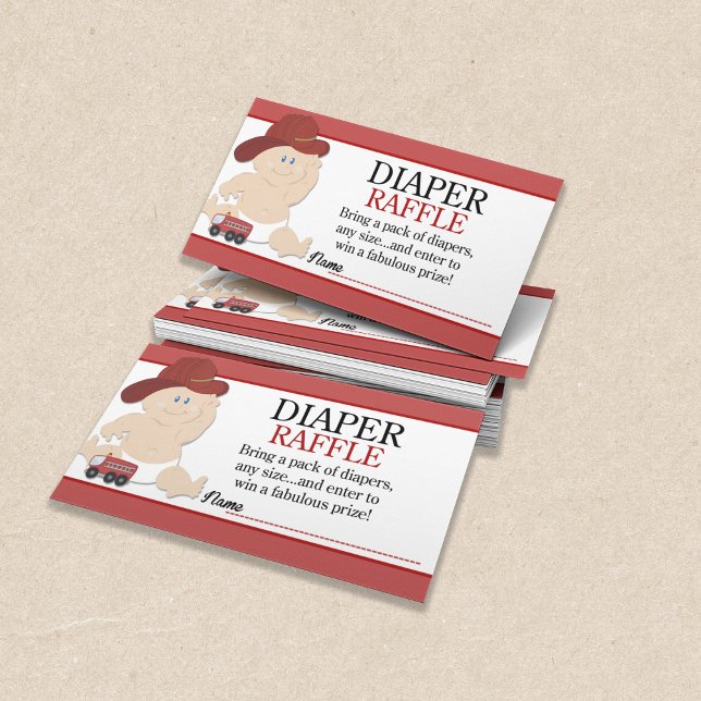 Baby Fireman Firefighter Baby Shower Diaper Raffle Enclosure Card (Baby Firefighter Diaper Raffle Cards - enclose with invitations! )