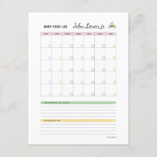 Baby First 100 foods- Baby Food Log by Margo Postcard