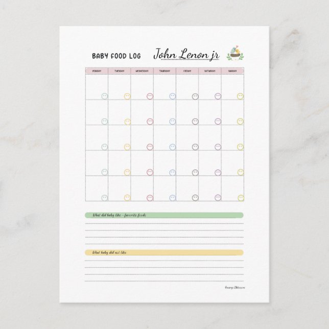 Baby First 100 foods- Baby Food Log by Margo Postcard (Front)