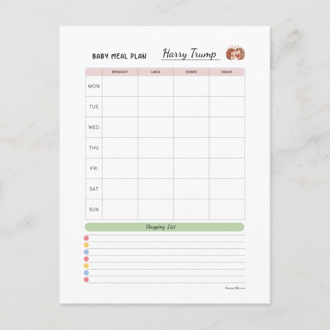 Baby First 100 foods- Baby Meal Plan by Margo Postcard (Front)