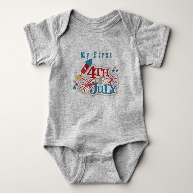 Baby First 4th of July Light Grey One Piece Bodysuit (Front)