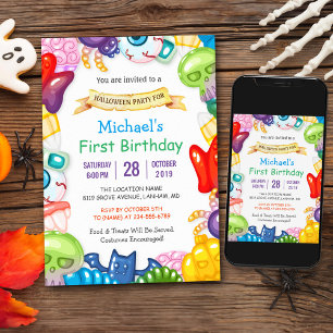 Baby First Birthday Halloween Party Monster Toys Invitation