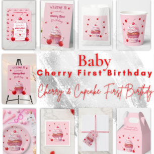 Baby First Cherry & Cupcake Birthday Party Invitation