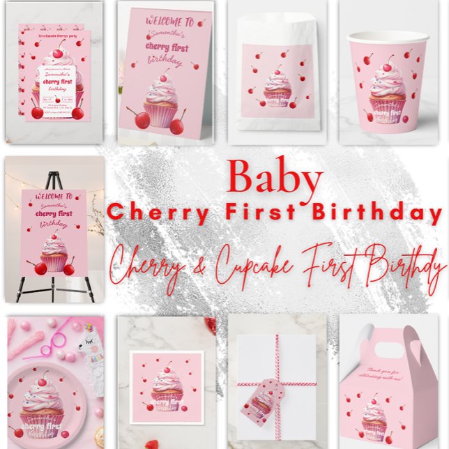 Baby First Cherry & Cupcake Birthday Party  Invitation (Creator Uploaded)