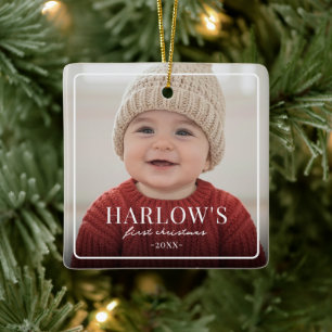 Baby First Chirstmas Simple Boarder Photo  Ceramic Ceramic Ornament