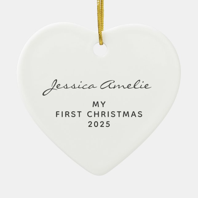 Baby First Christmas 2024 Personalised White Photo Ceramic Tree Decoration (Front)